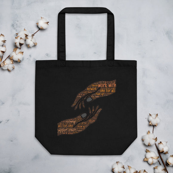 Join Hands Work With and Support Others Motivational Typography Eco Tote Bag - TreasureNoni
