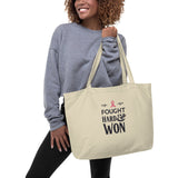 Breast Cancer Survivor, Pink Ribbon, Large organic tote bag - TreasureNoni