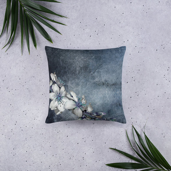 Blue Floral Throw Pillow, Blue Floral Decorative Pillow - TreasureNoni