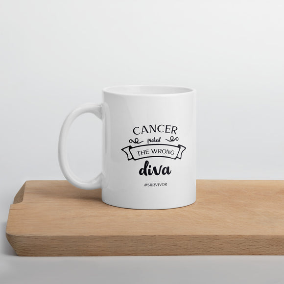 Cancer Picked The Wrong Diva #survivor Mug, Chemo Gift, Cancer Gift, Friend with Cancer, Chemo Survivor, Chemotherapy Gift, Cancer Support - TreasureNoni
