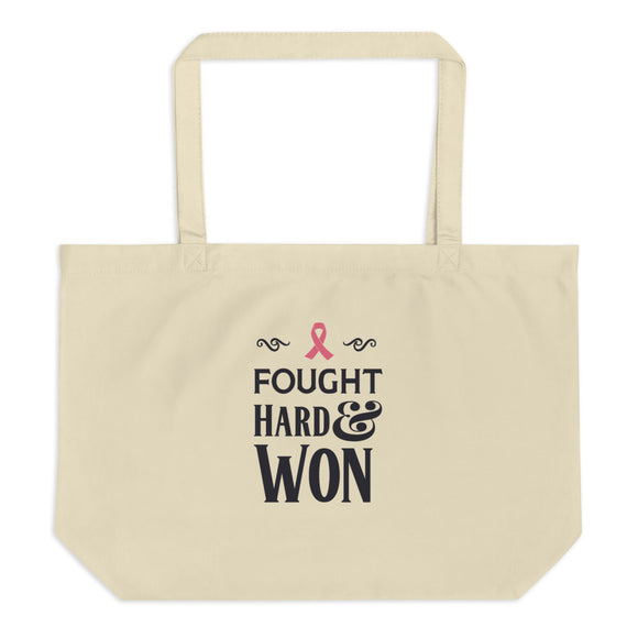 Breast Cancer Survivor, Pink Ribbon, Large organic tote bag - TreasureNoni