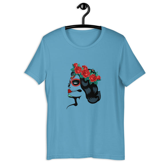 Day Of The Dead Fashion - Sugar Skull Flower Crown - Halloween Costume - Dia De Los Muertos - Fall Shirt - Unisex Graphic TeeShort-Sleeve Unisex T-Shirt